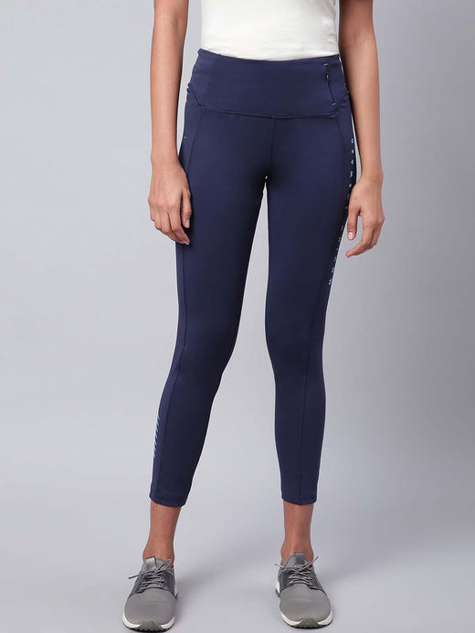 Alcis Women Navy Blue Drytech+ Solid Cropped Training Tights