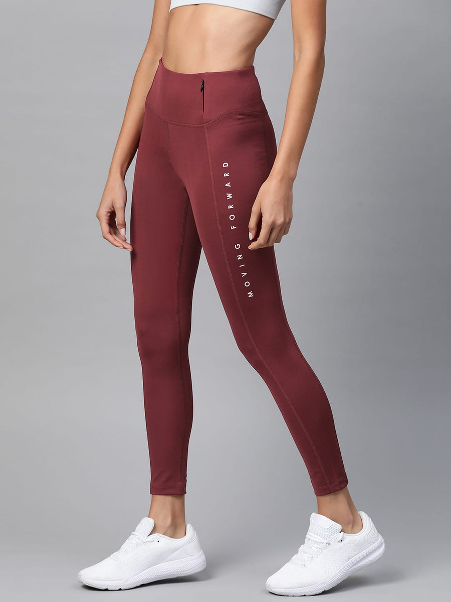 Alcis Women Burgundy Solid Cropped Tights