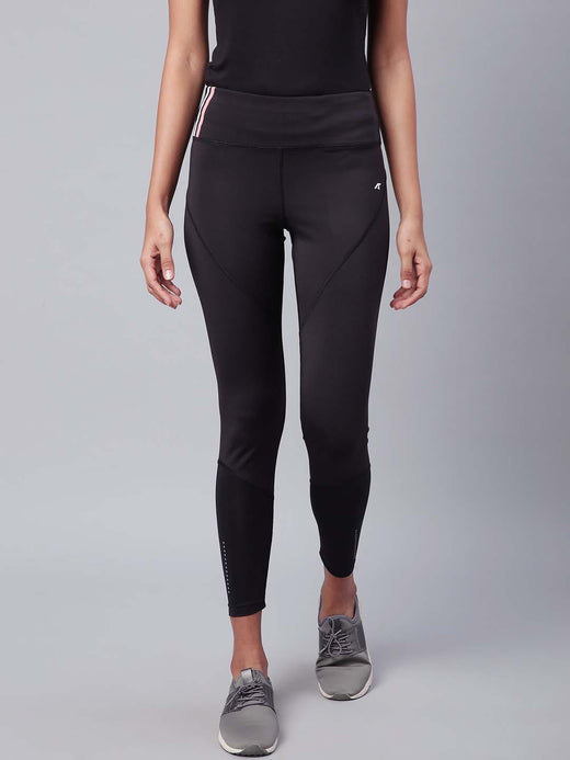 Alcis Women Black Drytech+ Solid Cropped Training Tights