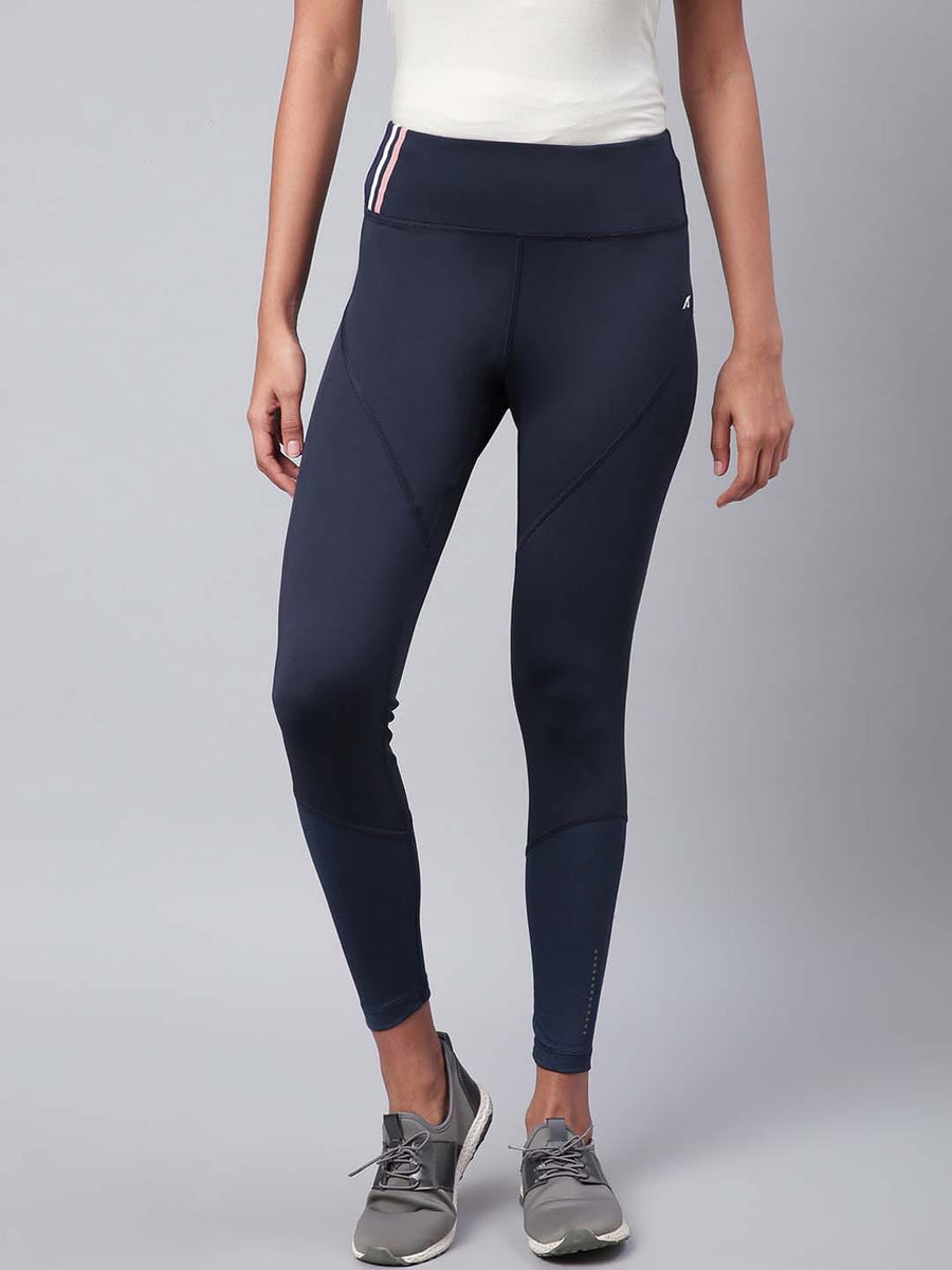 Alcis Women Navy Blue Rapid Dry Solid Cropped Training Tights