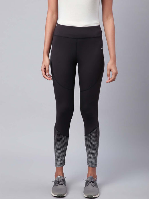 Alcis Women Black Grey Drytech+ Printed Cropped Training Tights
