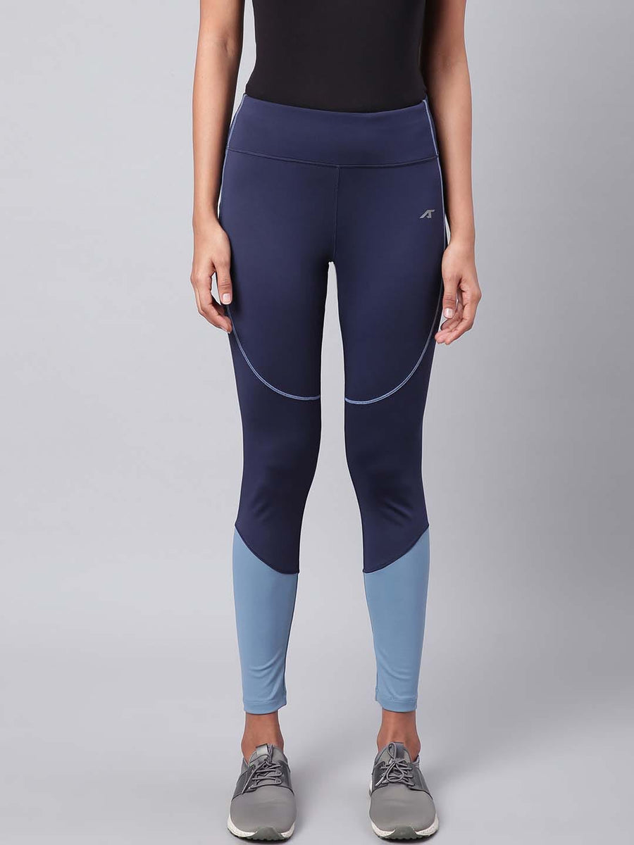 Alcis Women Navy Blue Secure Fit Colourblocked Cropped Training Tights