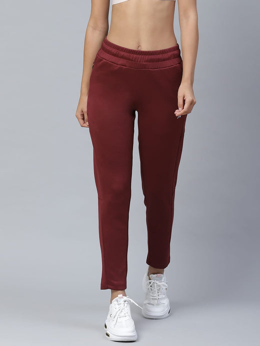 Alcis Women Maroon Solid Slim Fit Track Pants