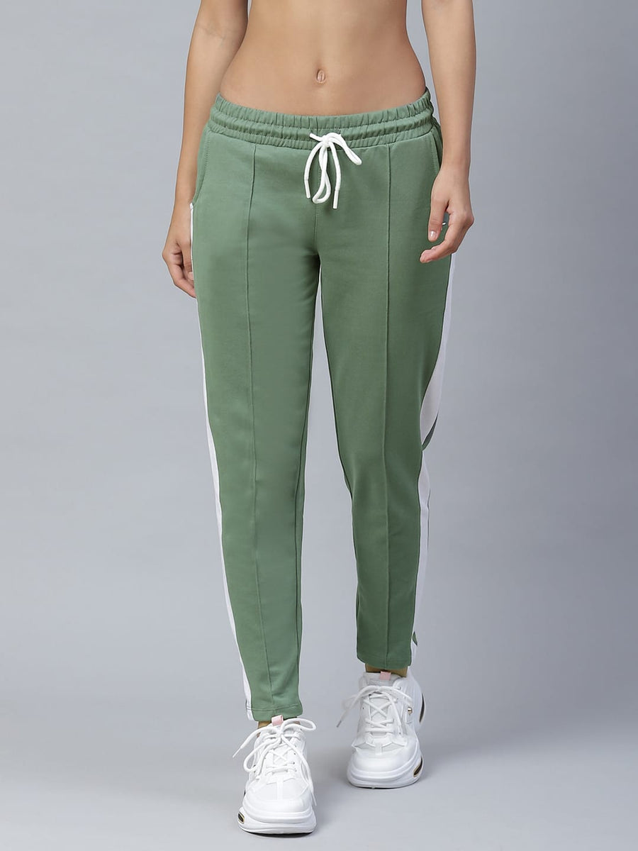 Alcis Women Olive Green Solid Slim Fit Track Pants