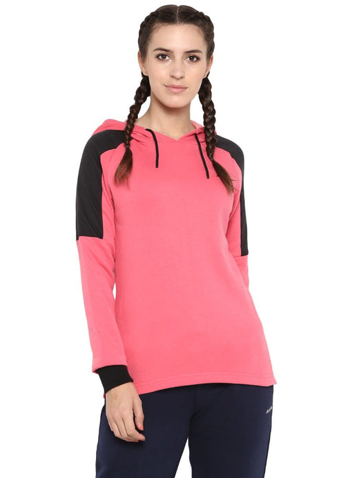 Alcis Women Pink Black Colourblocked Hooded Sweatshirt