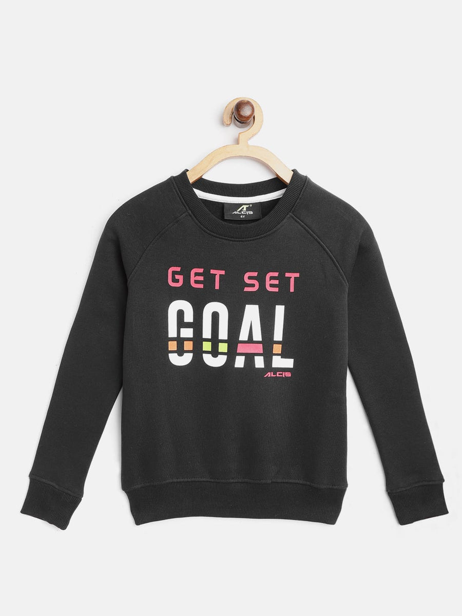 Alcis Girls Black  White Slogan Print Sporty Sweatshirt
