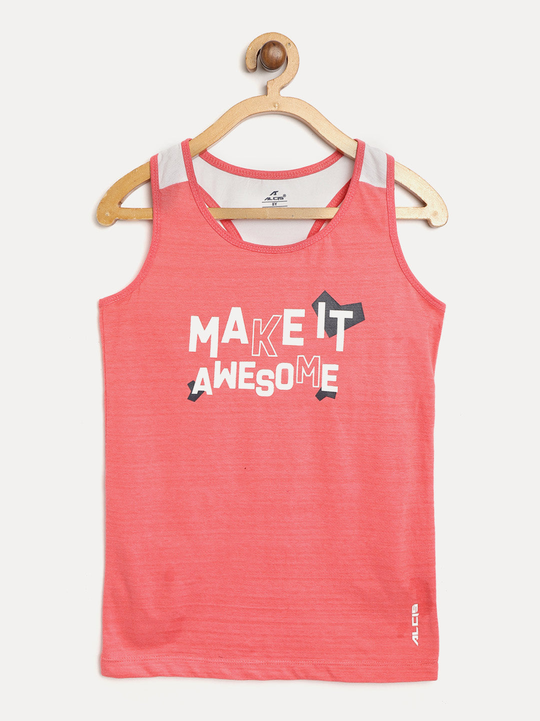 Alcis Girls Coral Pink  White Printed Running Tank Top