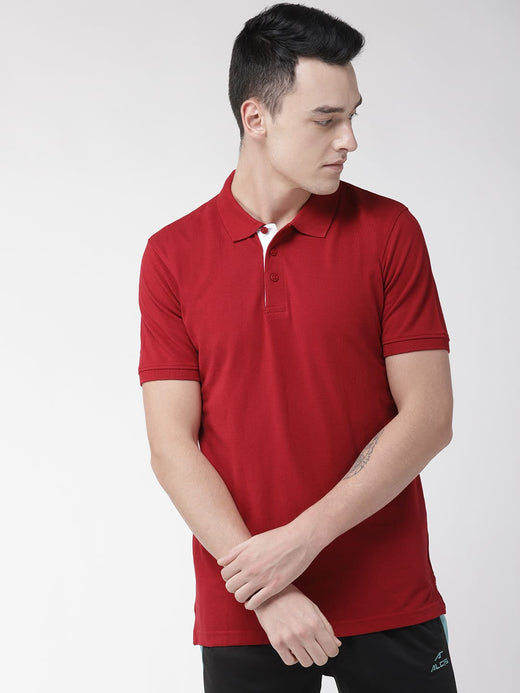 Alcis Men Red Solid Polo Collar Training T-shirt