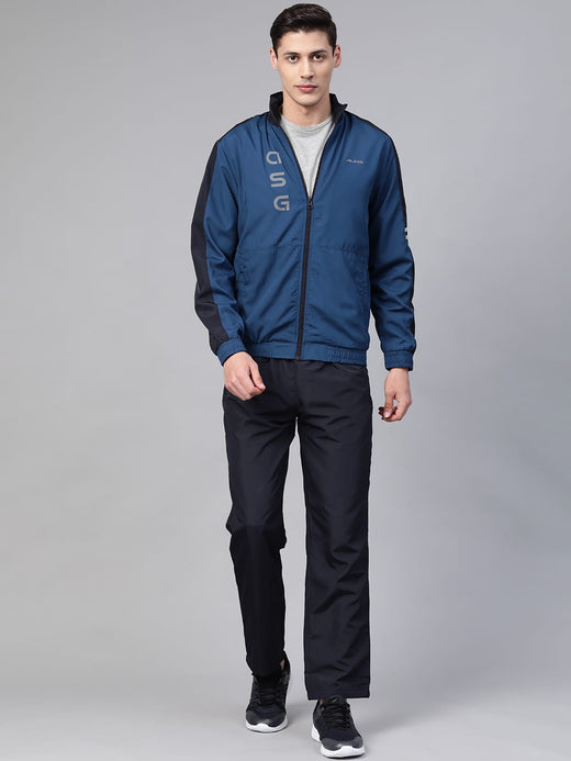 Alcis Men Teal Blue Black Solid Tracksuit