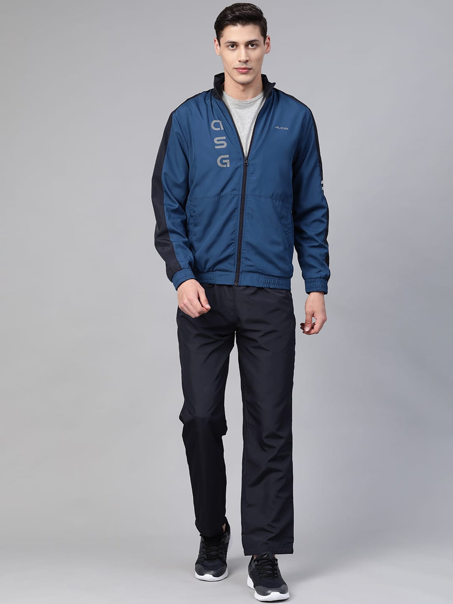 Alcis Men Teal Blue  Black Solid Tracksuit