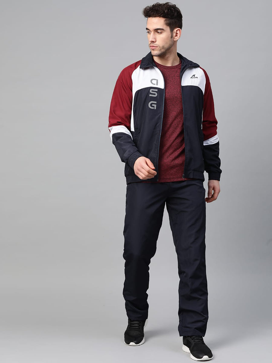 Alcis Men Navy Blue & White Colourblocked Sports Tracksuit with Printed Detail