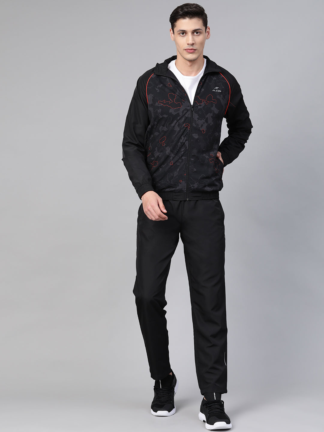 Alcis Men Black Printed Sports Tracksuit - Main Image