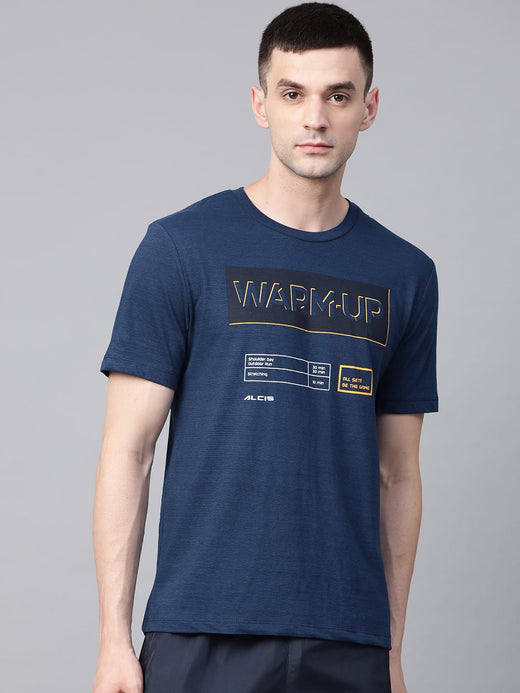 Alcis Men Navy Blue Printed Round Neck T-shirt
