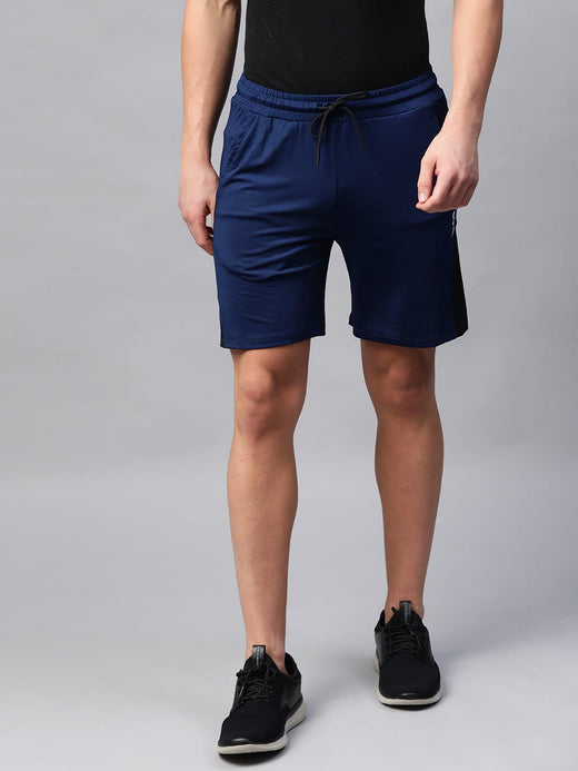 Alcis Men Navy Blue Solid Slim Fit Sports Shorts