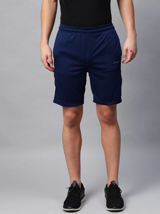 Alcis Men Navy Blue Solid Slim Fit Sports Shorts