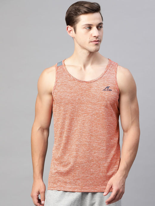 Alcis Men Red & White Self Striped Slim Fit Dry-Tech Round Neck Sports T-shirt