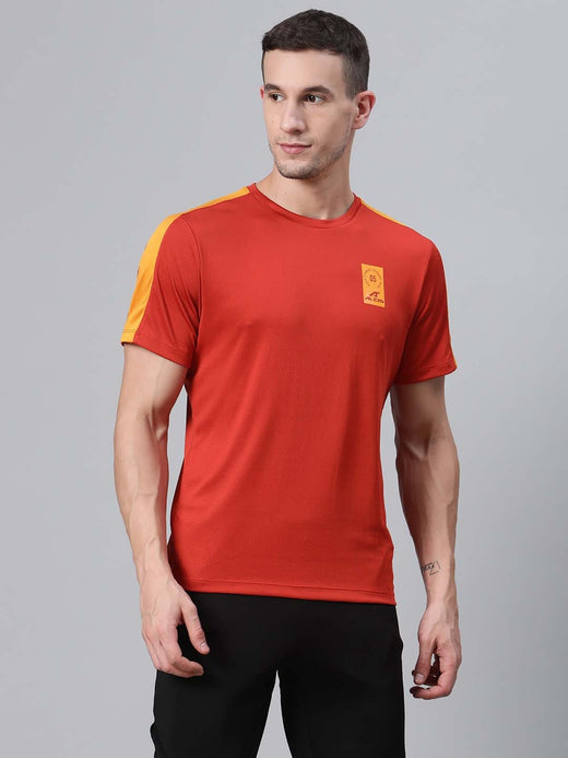 Alcis Men Rust Red Solid Round Neck Training T-shirt