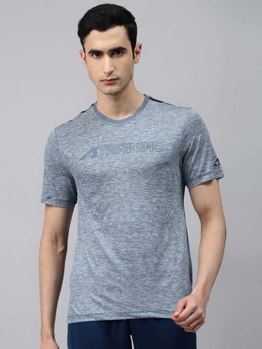 Alcis Men Navy Blue & White Printed Round Neck Training T-shirt