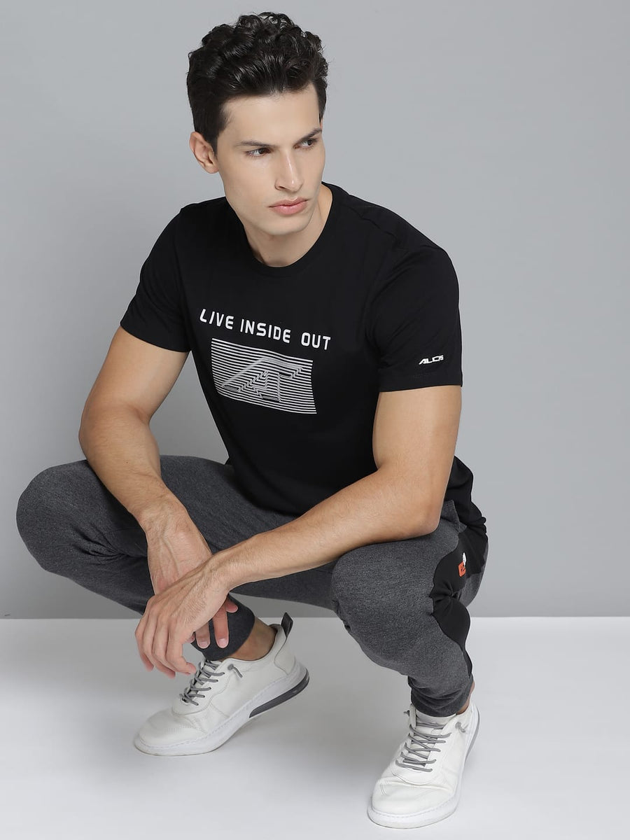Alcis Men Printed Black Tshirts