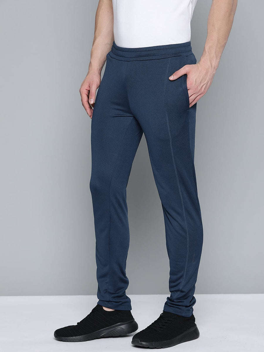 men's navy blue slim fit training track pants in polyester terry