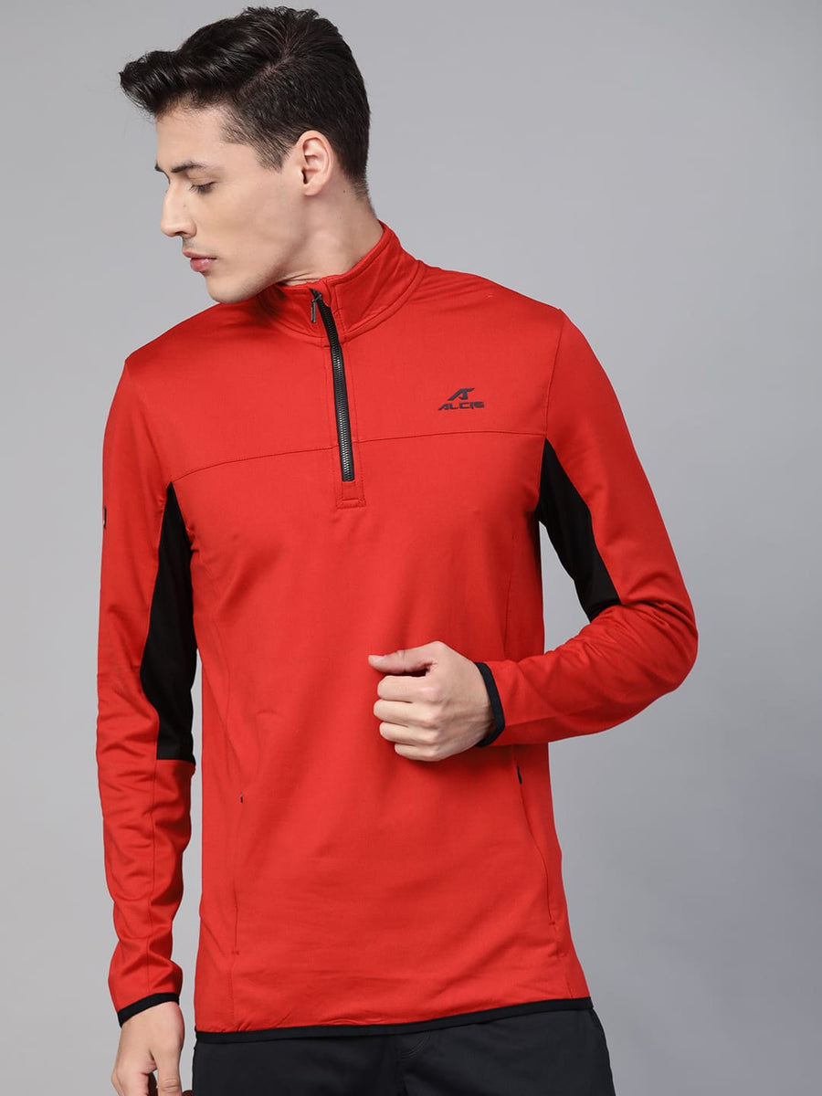 Alcis Men Red Solid Training Sweatshirt