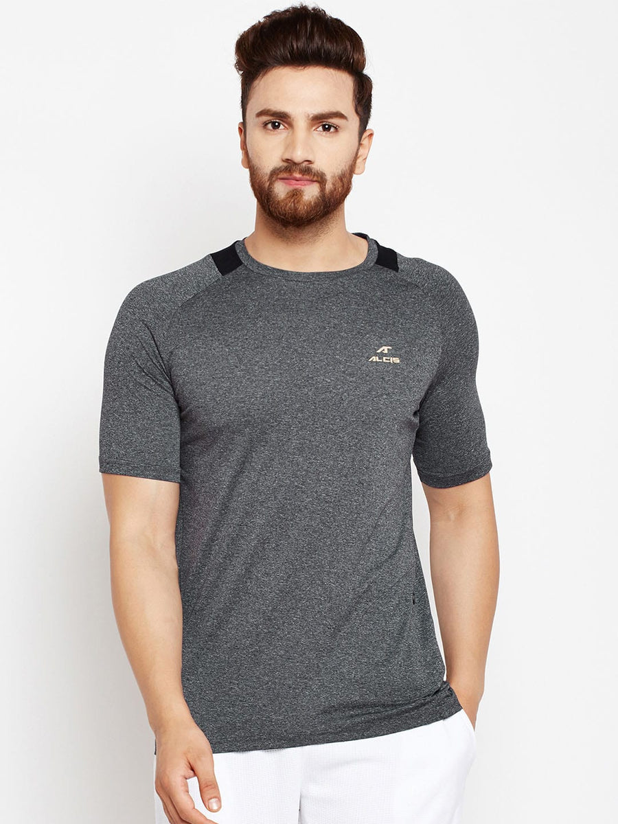 Alcis Men Grey Colourblocked Rapid Dry Round Neck T-shirt