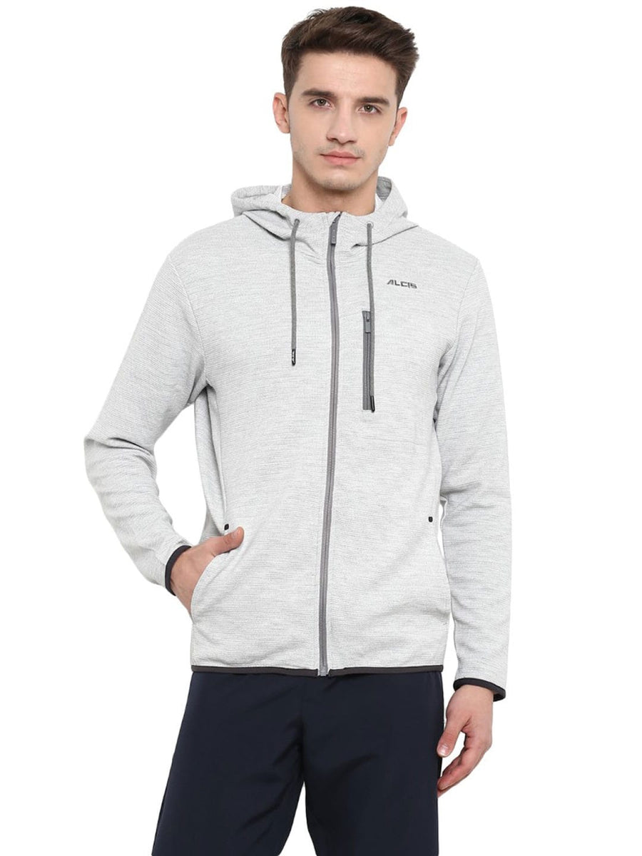 Alcis Men Grey Solid Hooded Sporty Jacket