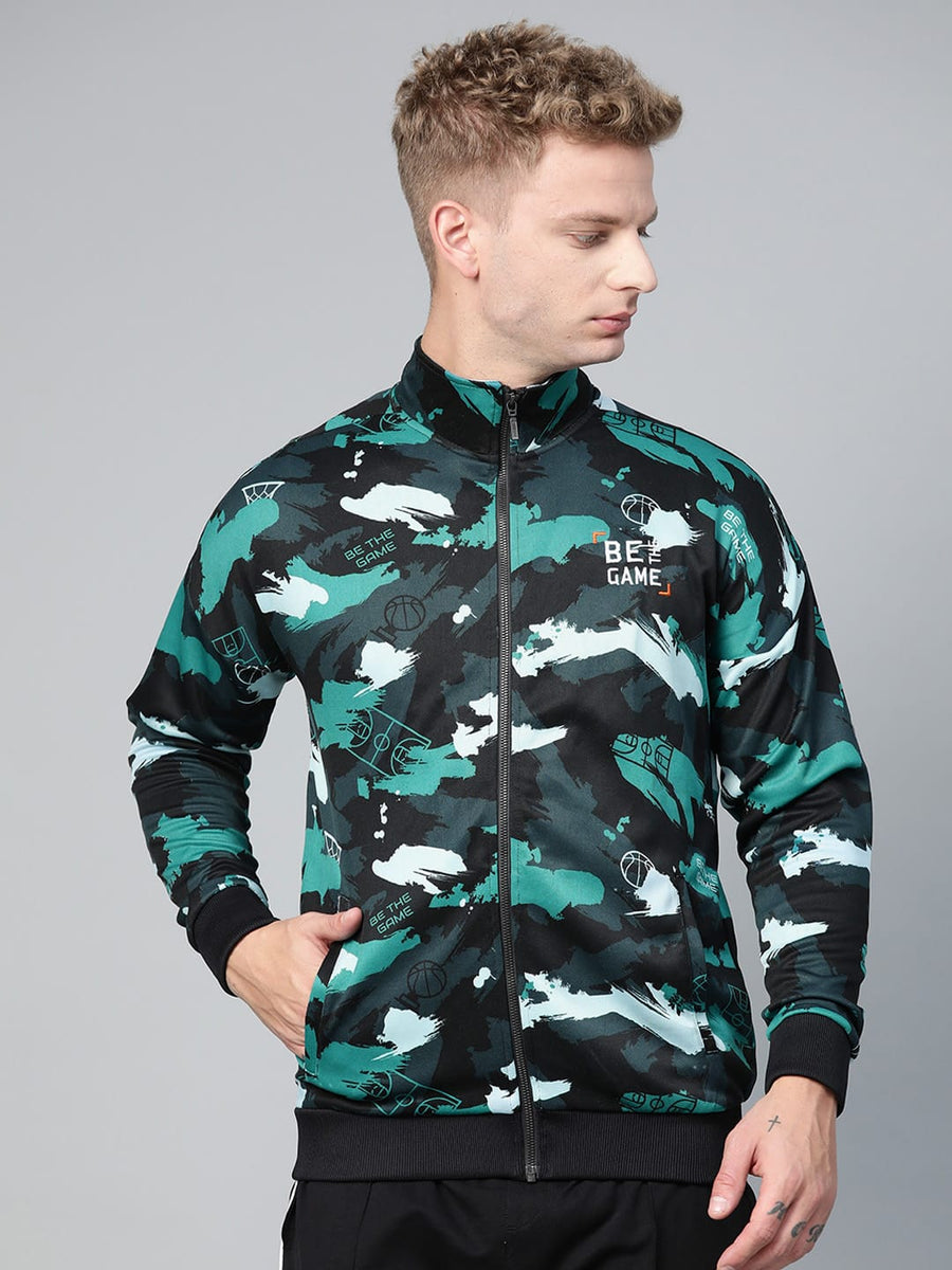 Alcis Men Black  Blue Abstract Print Bomber Jacket