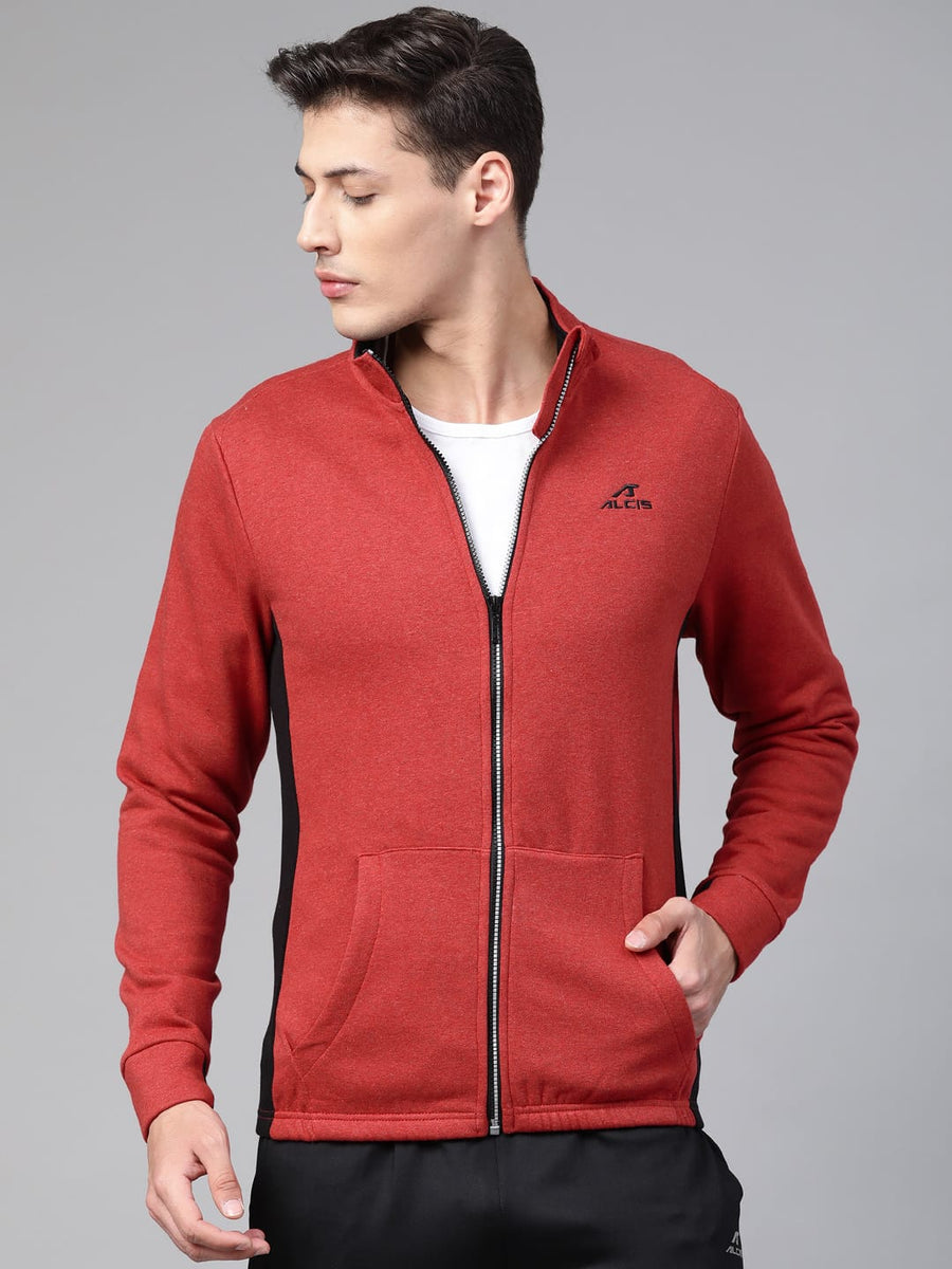 Alcis Men Maroon  Black Solid Sporty Jacket
