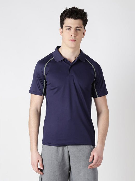 Alcis Men Navy Blue Solid Polo Collar T-shirt