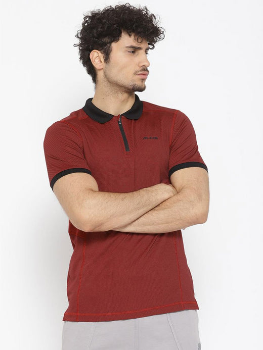 Alcis Men Maroon Self Design Polo Collar T-shirt
