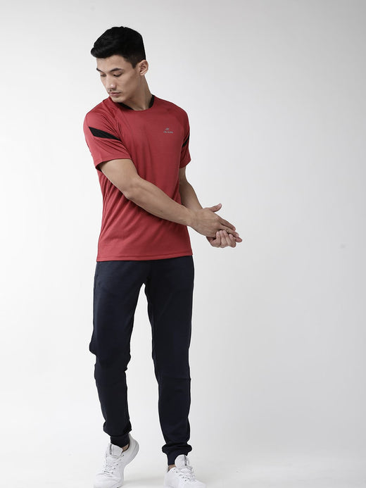 Alcis Men Navy Blue Self-Striped Polo Collar T-shirt