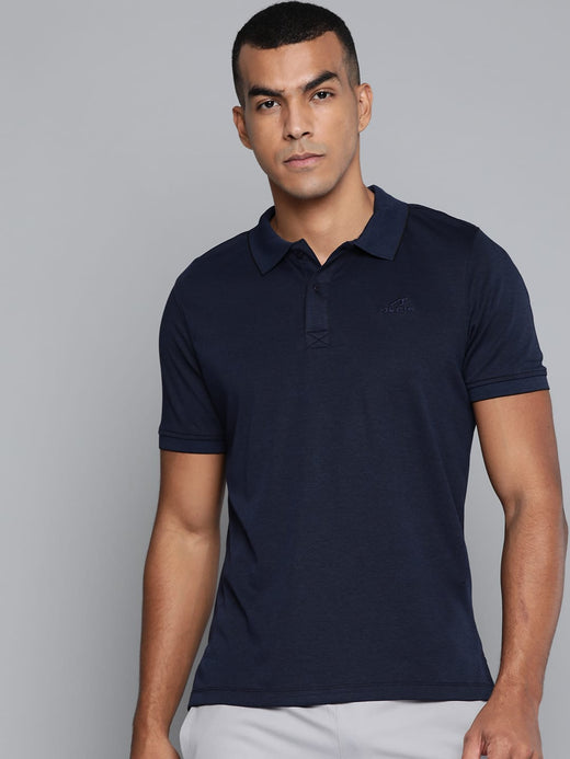 Alcis Men Navy Blue Solid Polo Collar T-shirt