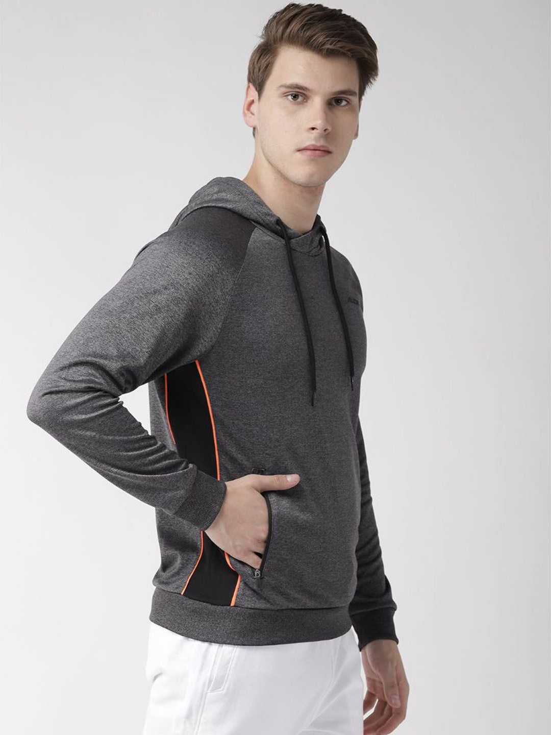 Alcis Men Charcoal Grey Solid Hooded Sports Sweatshirt