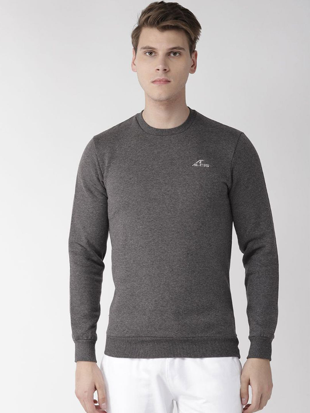 Alcis Men Charcoal Grey Solid Sports Sweatshirt