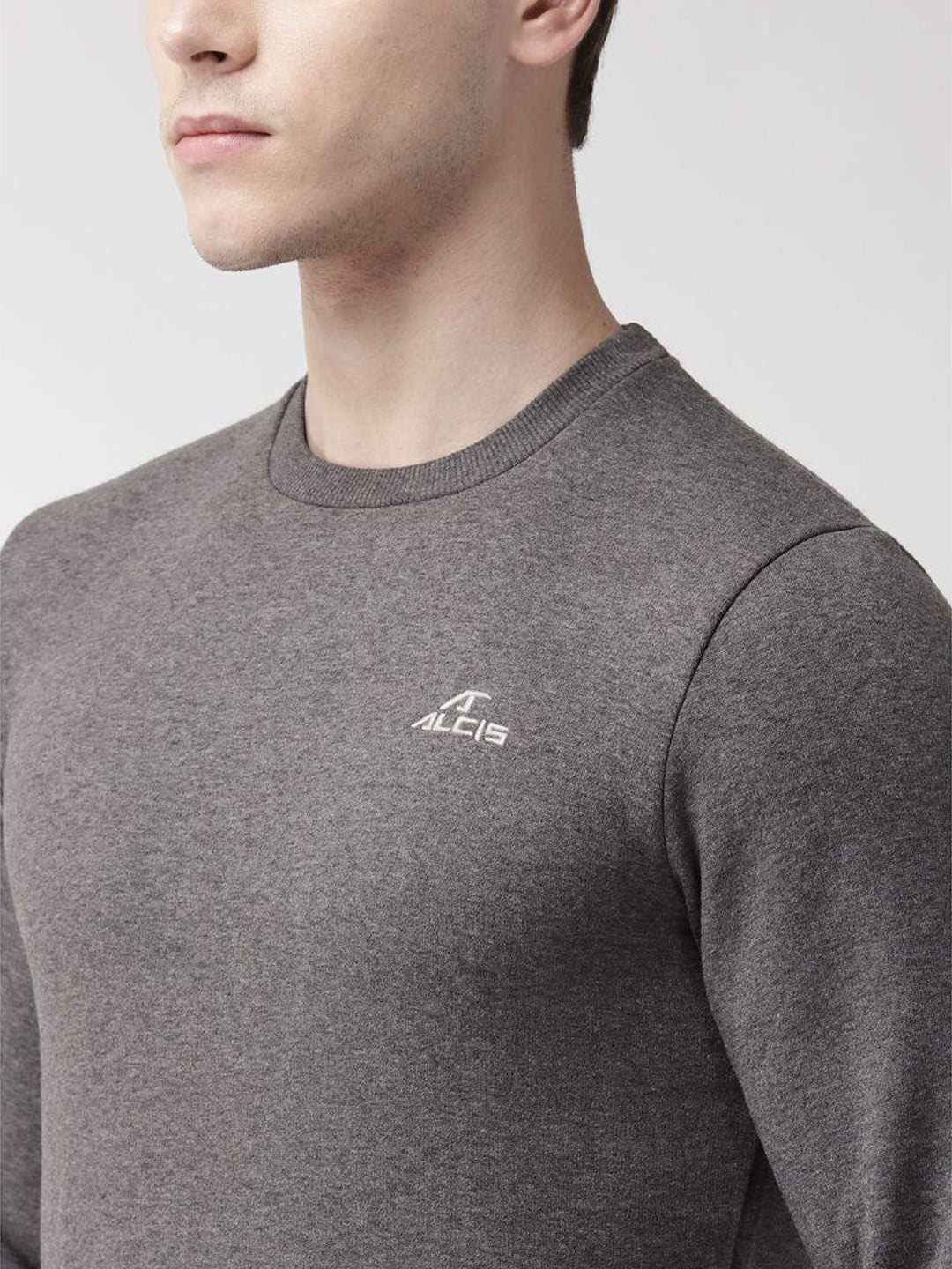 Alcis Men Charcoal Grey Solid Sports Sweatshirt