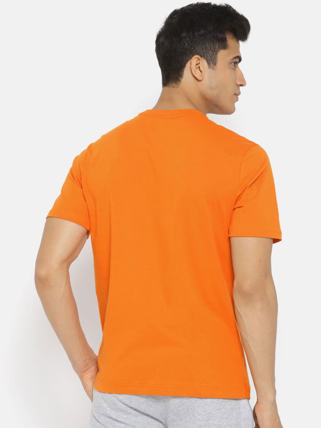 Alcis Men Orange Printed Slim Fit Round Neck Training T-shirt