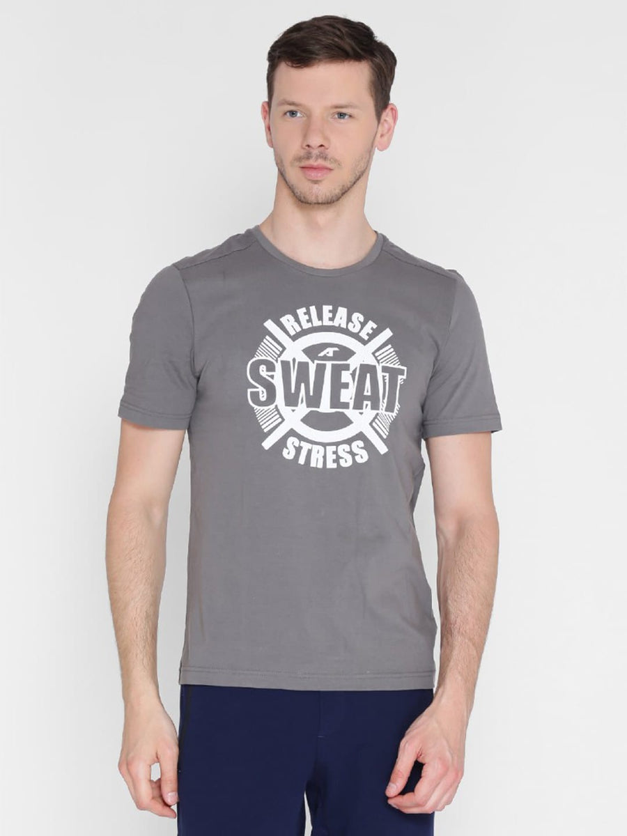 Alcis Men Grey Printed Round Neck T-shirt