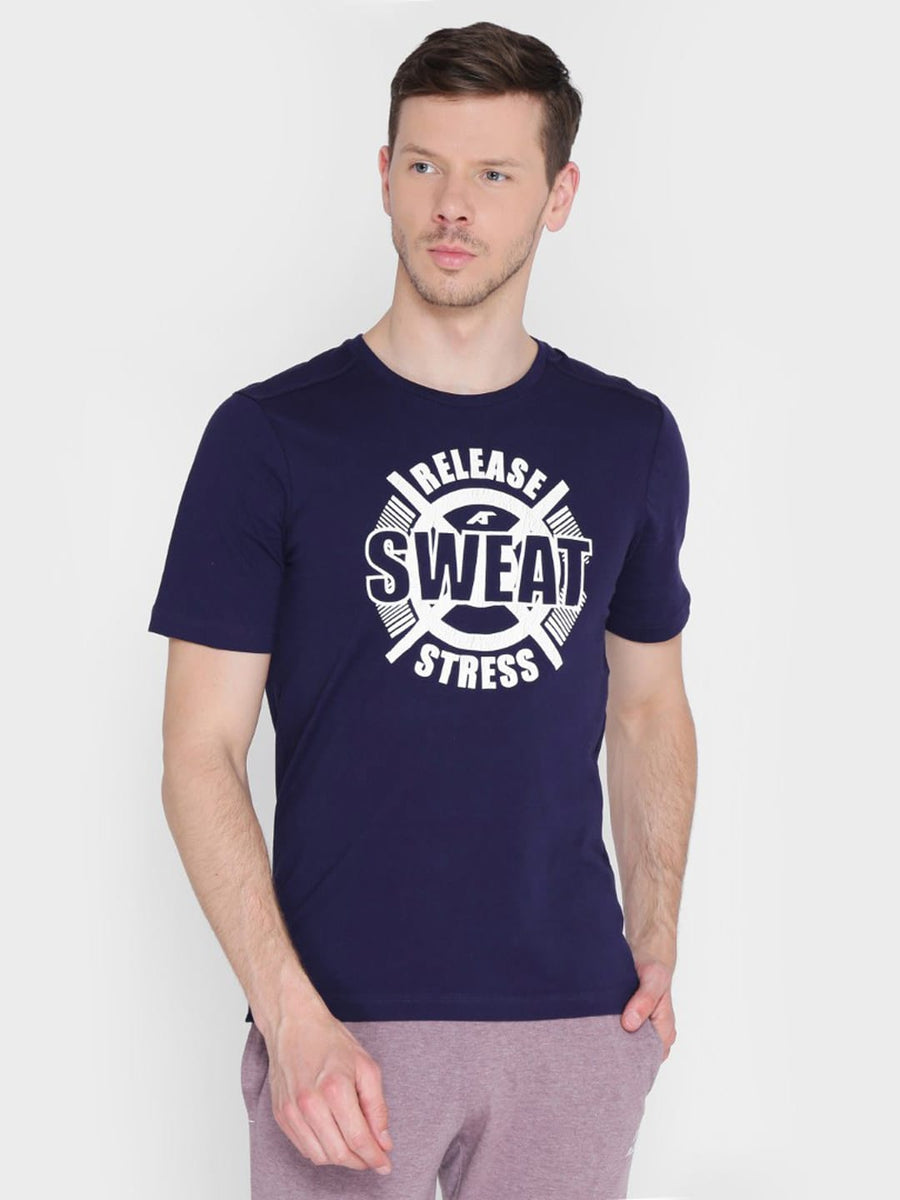 Alcis Men Navy Blue Printed Round Neck T-shirt