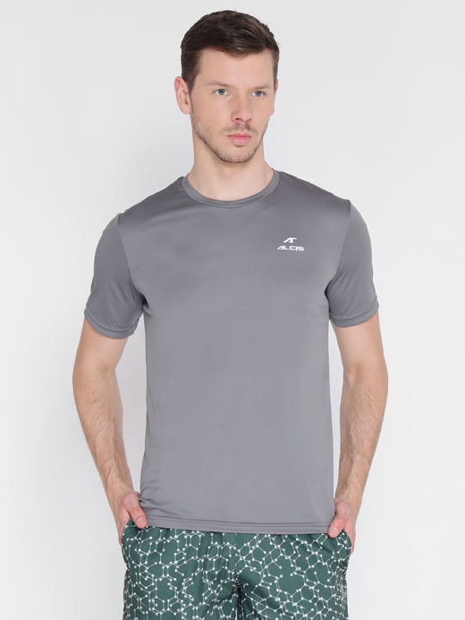 Alcis Men Charcoal Grey Solid Slim Fit Round Neck Wonder T-shirt