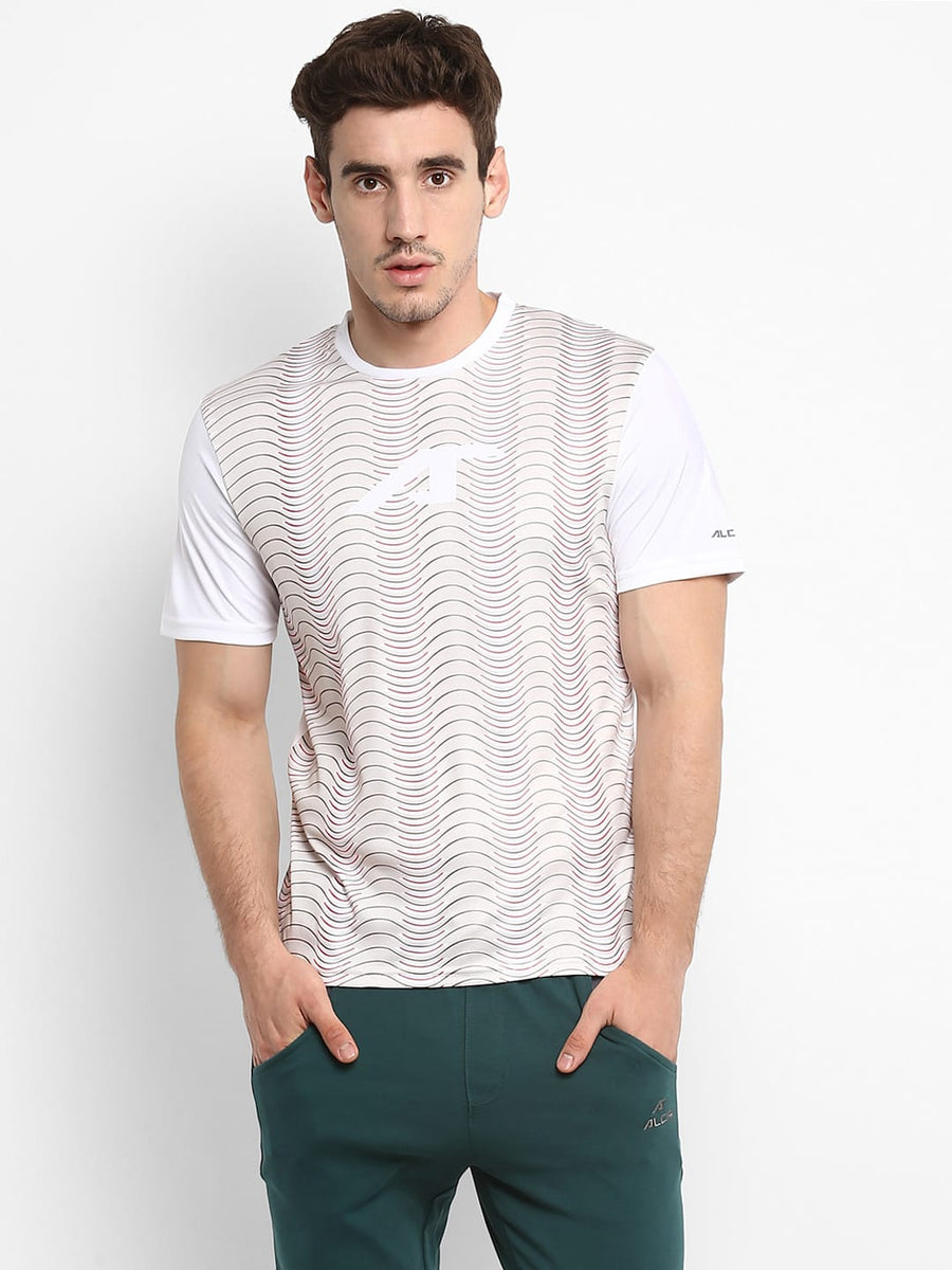 Alcis Men White Printed Round Neck T-shirt