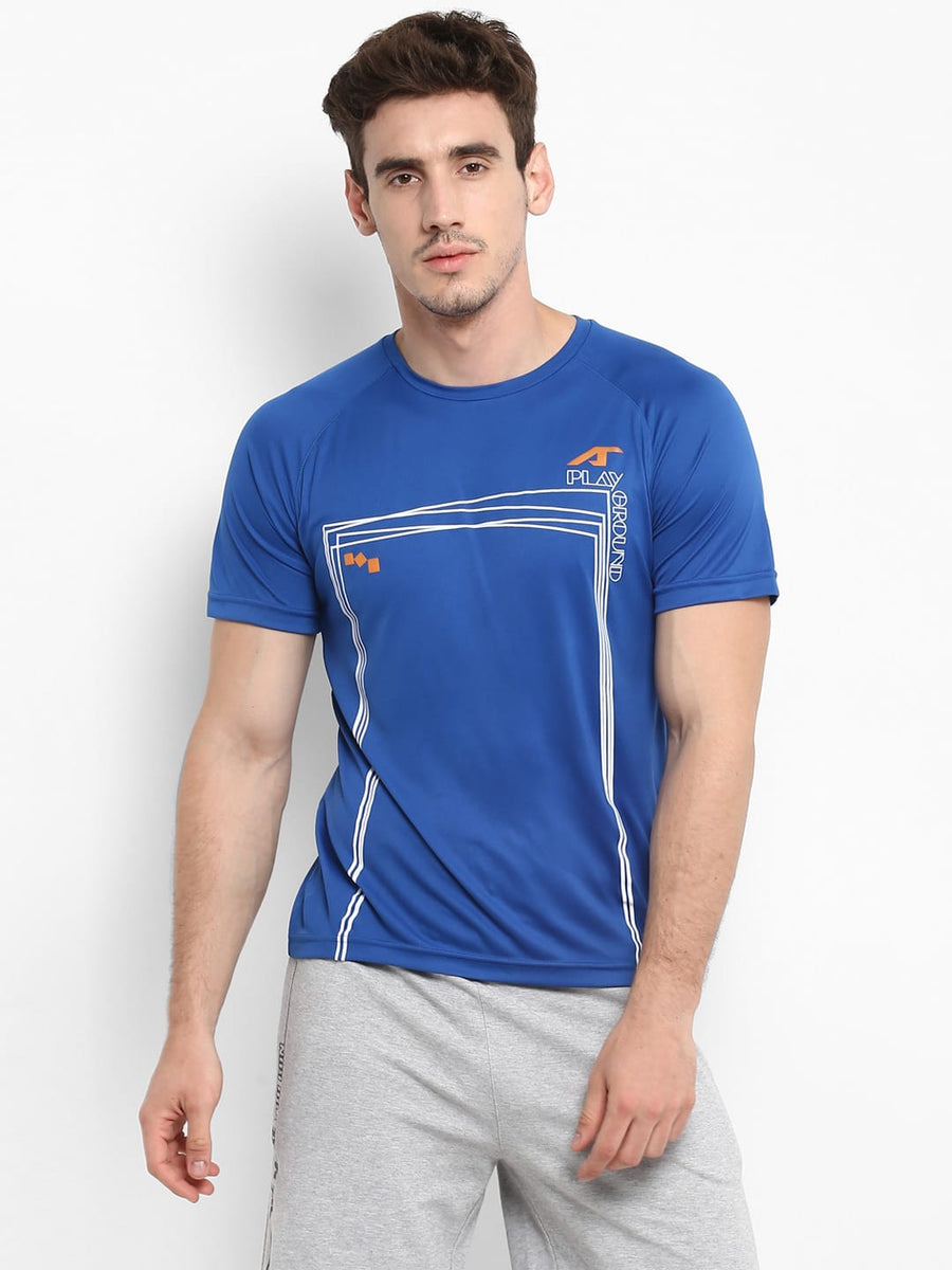 Alcis Mens Printed Blue T-Shirt MTE8112