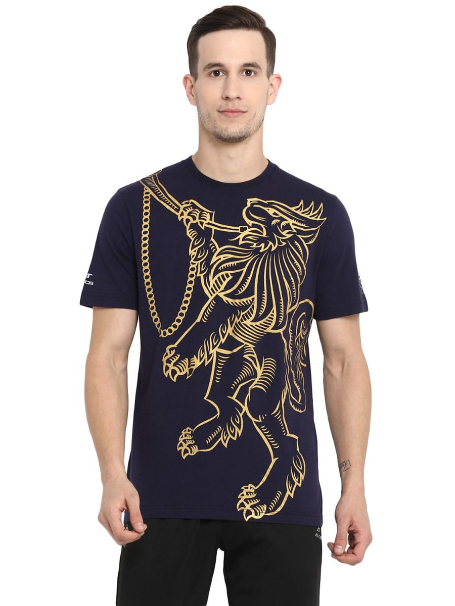 Alcis Men Rajasthan Royals Blue Printed Round Neck T-shirt