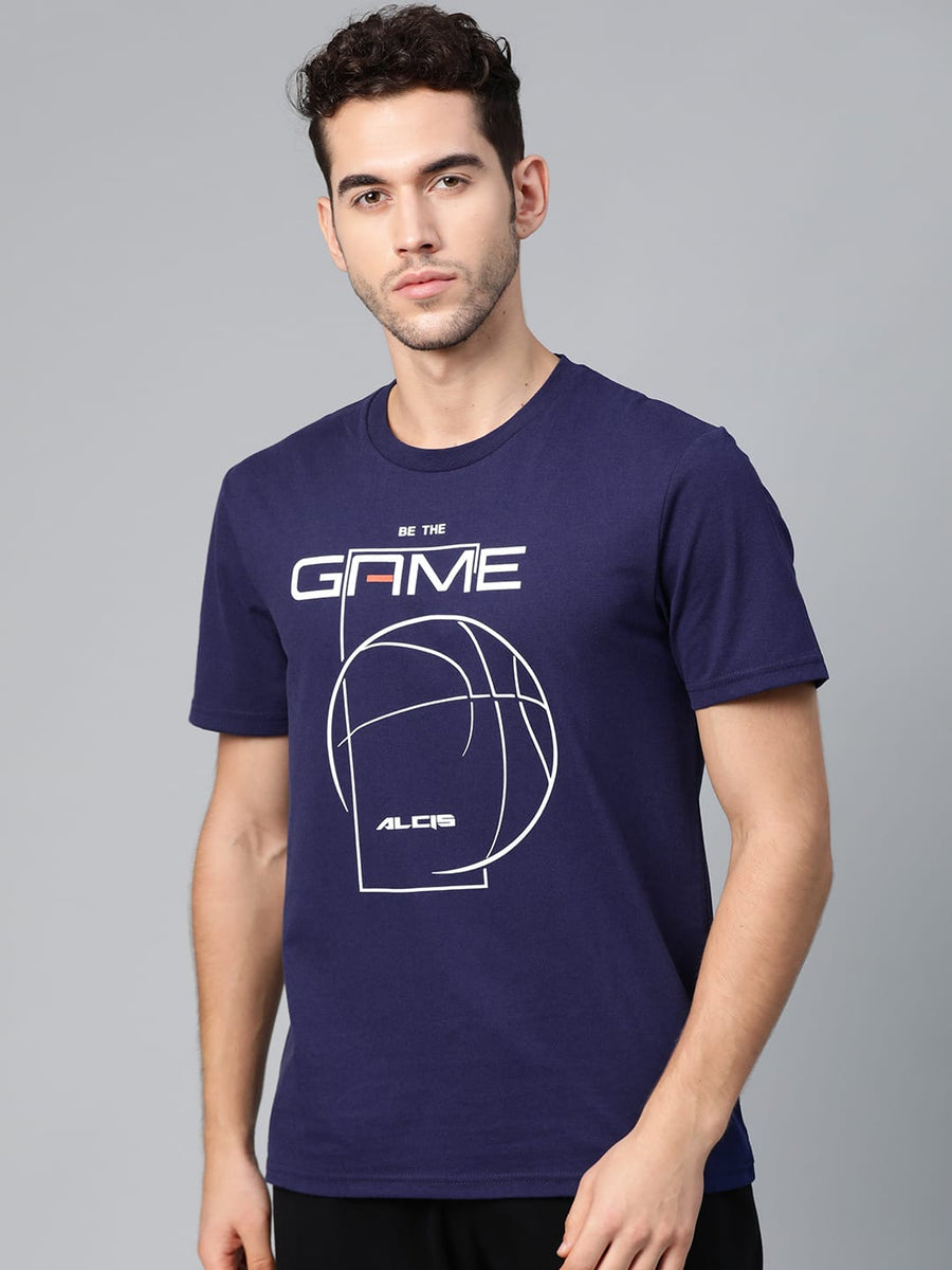 Alcis Men Navy Blue Printed Round Neck T-shirt