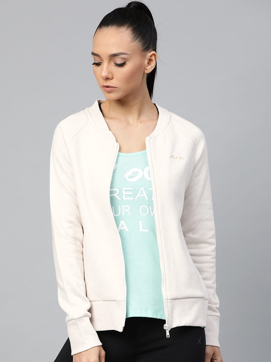 Alcis Women Off-White Solid Sweatshirt