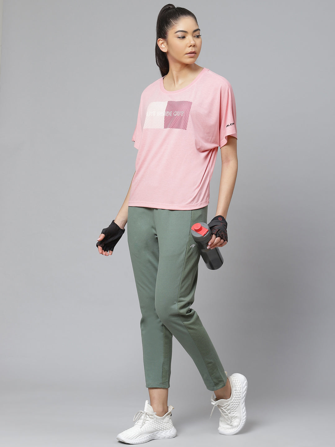 Alcis Women Pink Printed Slim Fit Round Neck T-shirt