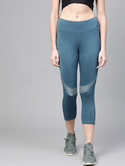 Alcis Women Teal Blue Solid Three-Fourth Training Tights