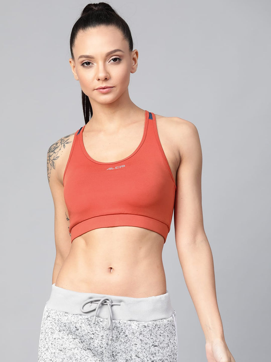 Alcis Rust Orange Solid Non-Wired Lightly Padded Training Bra WAS20T251330