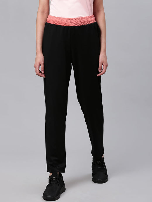 Alcis Women Black Slim Fit Solid Training or Gym Track Pants