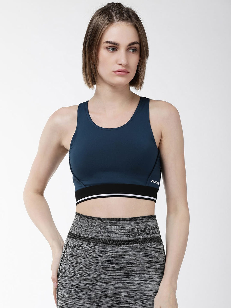Alcis Women Navy Blue Solid Non-Wired Lightly Padded Training Sports Bra WBRSSRA3572